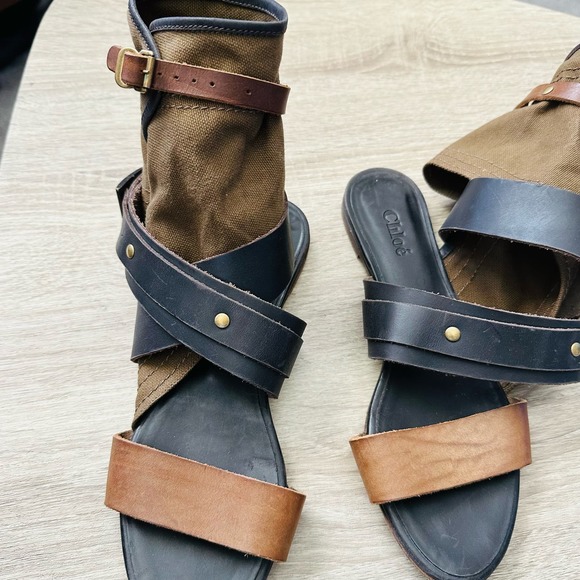 Chloe Canvas Gladiator Wrap Strappy Sandals - Picture 5 of 5